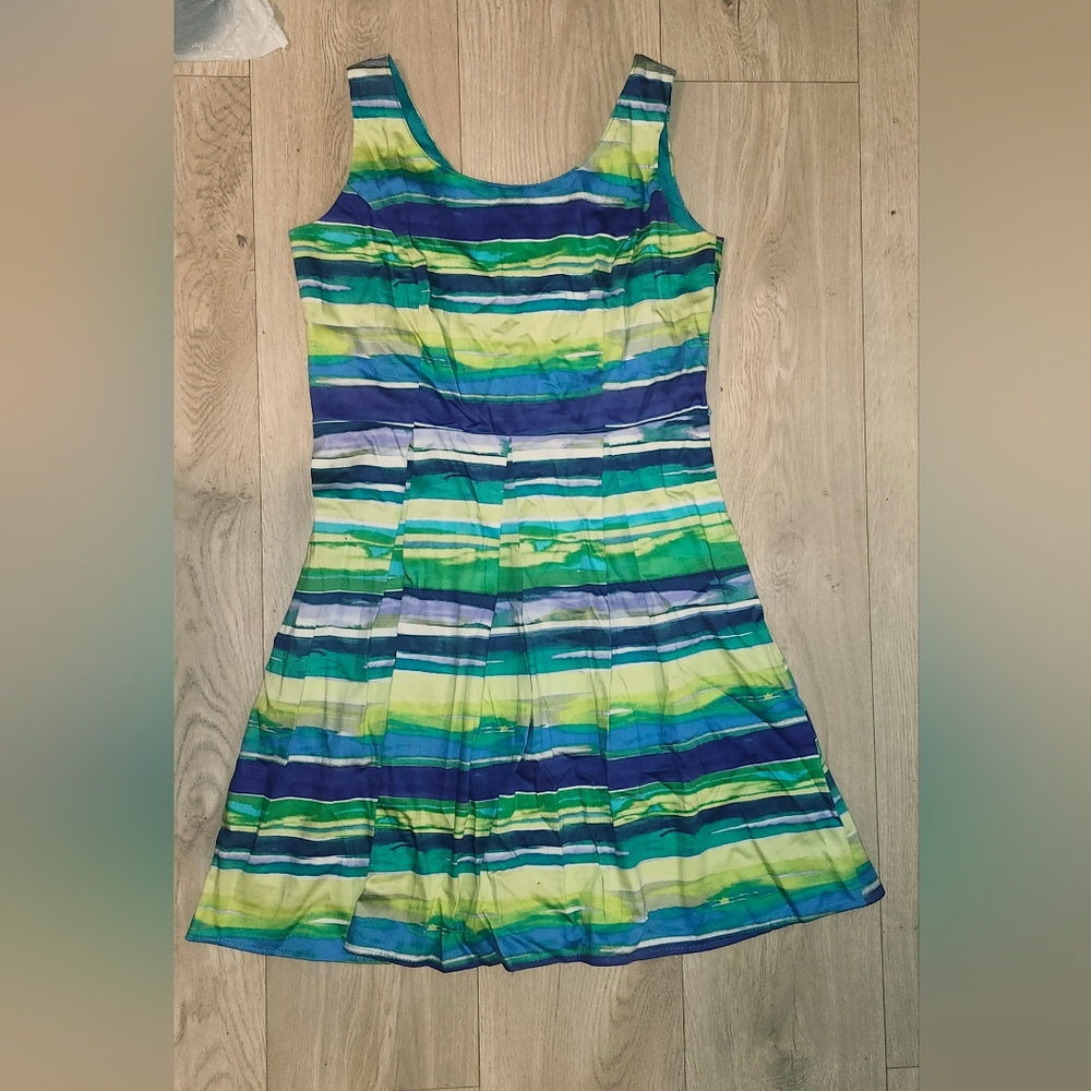 Tiana B. Blue and Green Pleated Sundress